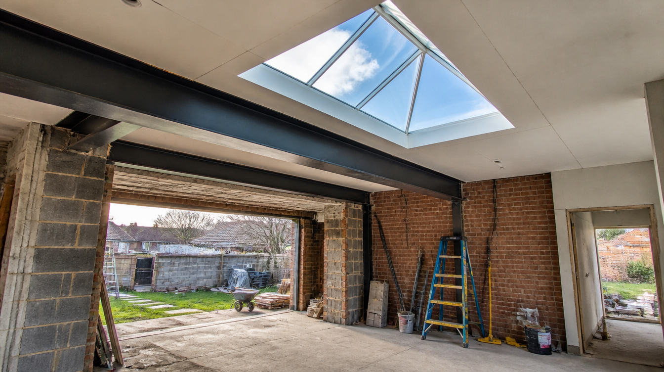 Heavy RSJ Steel Knock-Throughs and Roof Lantern